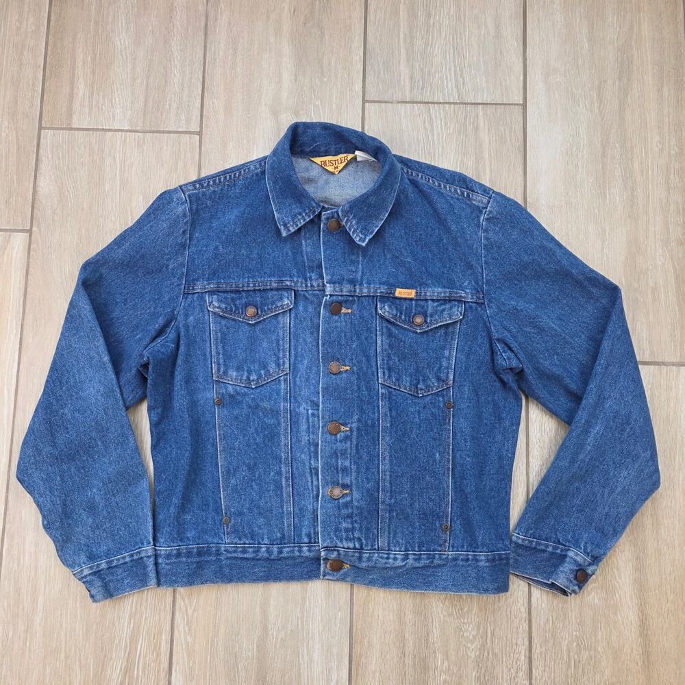 Vintage Rustler Denim Jacket Mens M Made USA 13 Oz Blue Jean Trucker Western